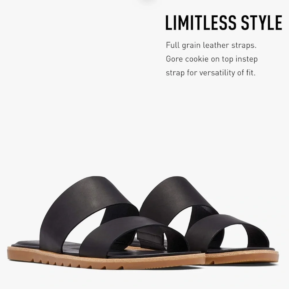 Sorel Women's Ella II‎ Slide Sandals sandal black leather size 6 EUC